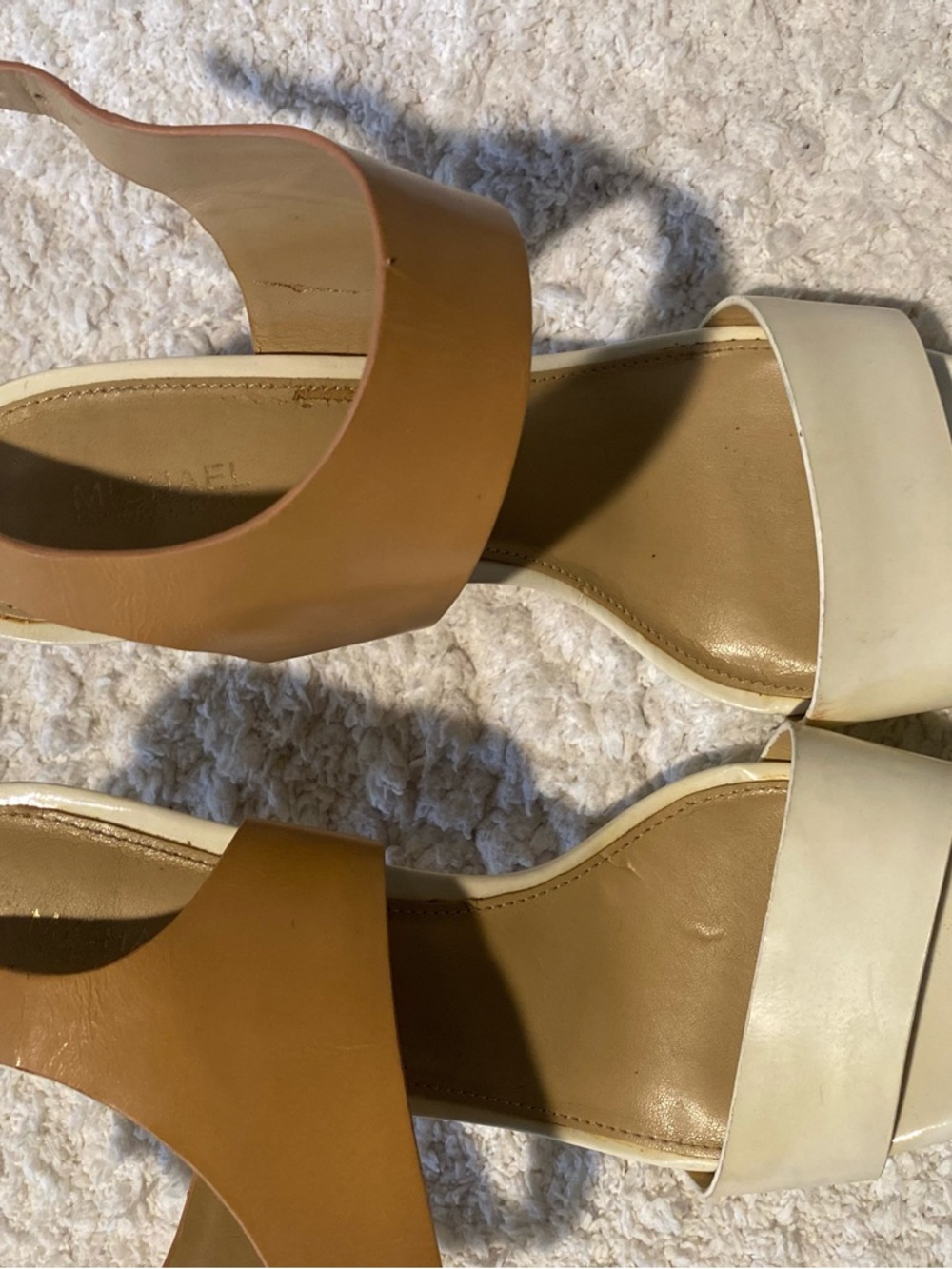 Michael Kors Two-Tone Tan and Cream Block Heel Sandals